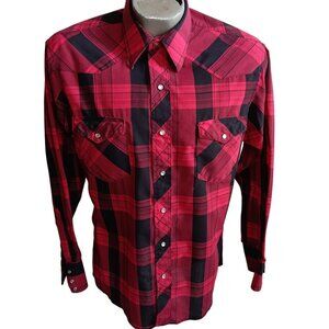 Vintage 1980s Buffalo Western Shirt Mens 15.5-33 Medium Red Plaid Wrangler Indy